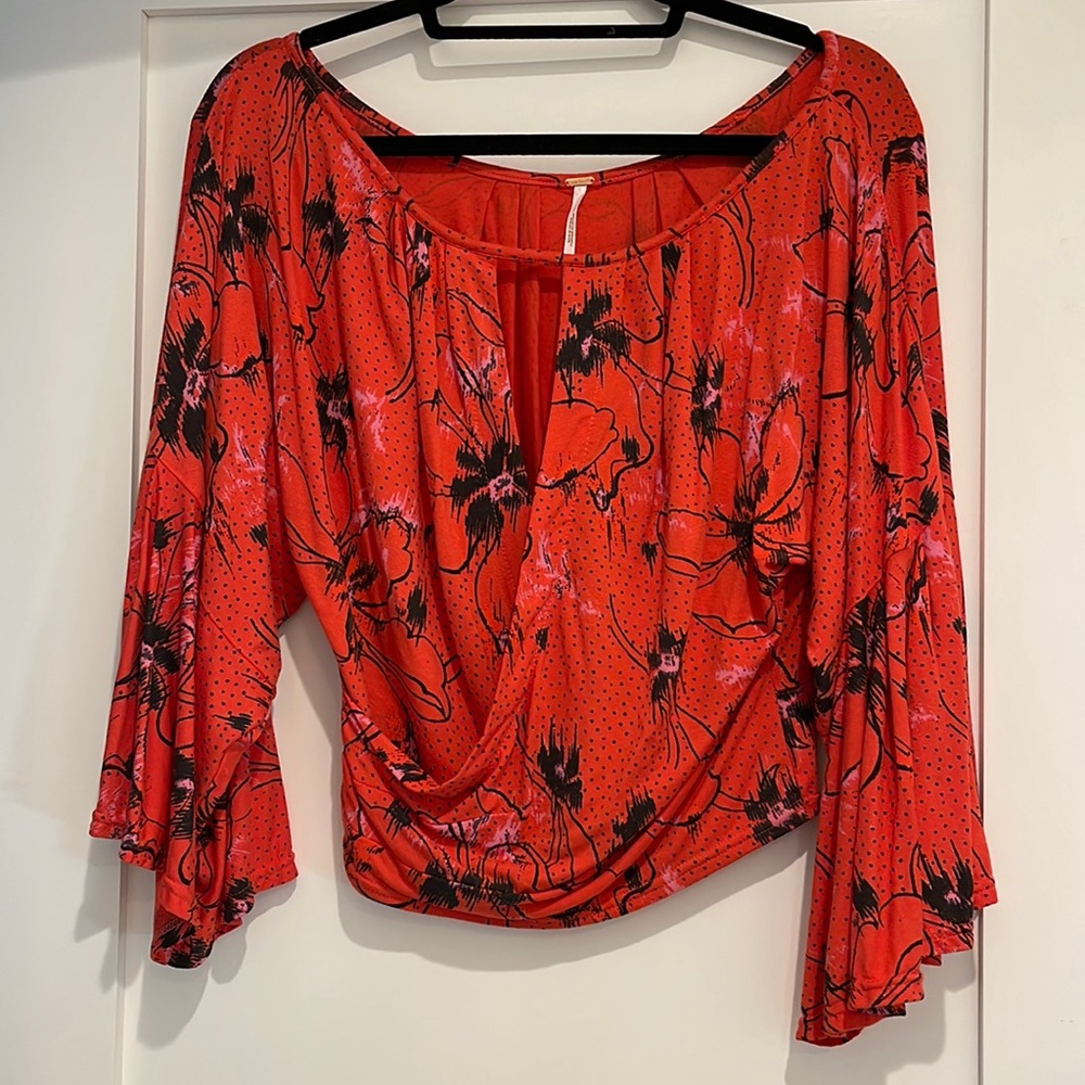 Free People Printed Bell Sleeve -S